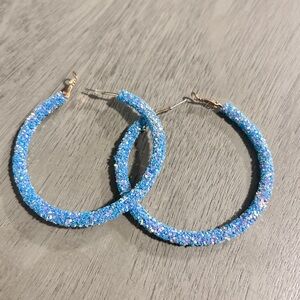 Blue sequin hoop earrings